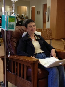 Patti getting her second round of chemo. Each session takes between four and five hours.